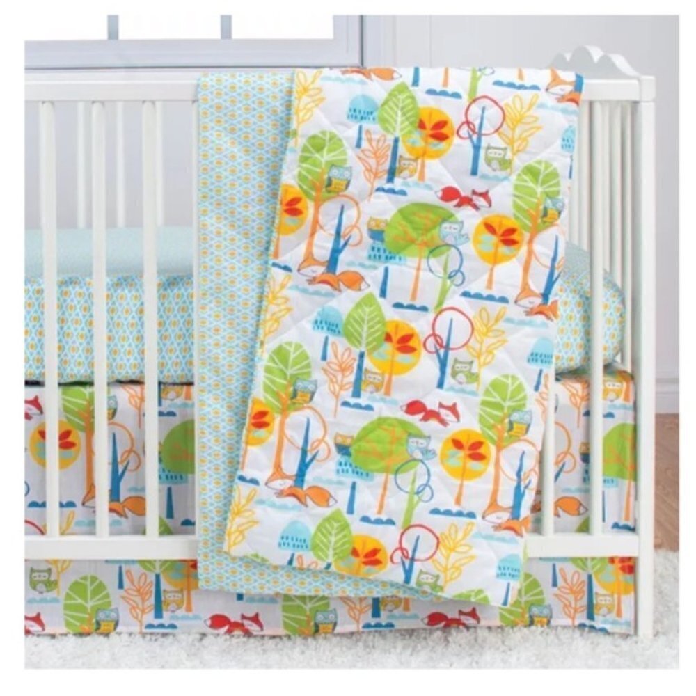 Poppi Living Owl Crib Bed Skirt Toddler Bed Skirt Enchanted Forest Kids - Picture 2 of 7